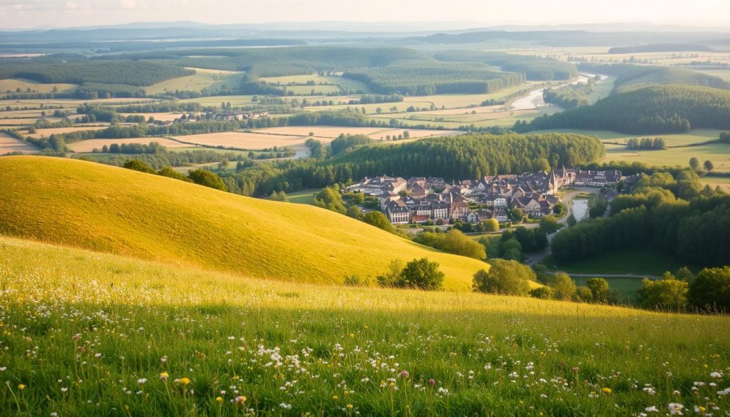 A picturesque relief plat of the Beauceron landscape, captured in soft natural lighting. The foreground features a rolling meadow dotted with wildflowers, leading the eye towards a gently sloping hill in the middle ground. In the distance, a quaint village nestles amidst a patchwork of lush forests and winding streams, creating a serene and bucolic atmosphere. The scene is rendered with a sense of timeless tranquility, reflecting the natural beauty and environmental harmony of the Bourgogne region. A picturesque relief plat of the Beauceron landscape, captured in soft natural lighting. The foreground features a rolling meadow dotted with wildflowers, leading the eye towards a gently sloping hill in the middle ground. In the distance, a quaint village nestles amidst a patchwork of lush forests and winding streams, creating a serene and bucolic atmosphere. The scene is rendered with a sense of timeless tranquility, reflecting the natural beauty and environmental harmony of the Bourgogne region.